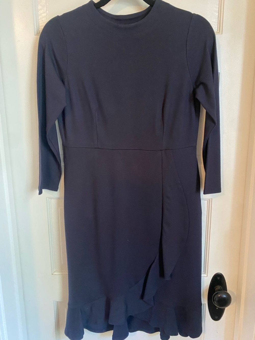 J. Jill Navy Long Sleeve Ruffle-Hem Dress